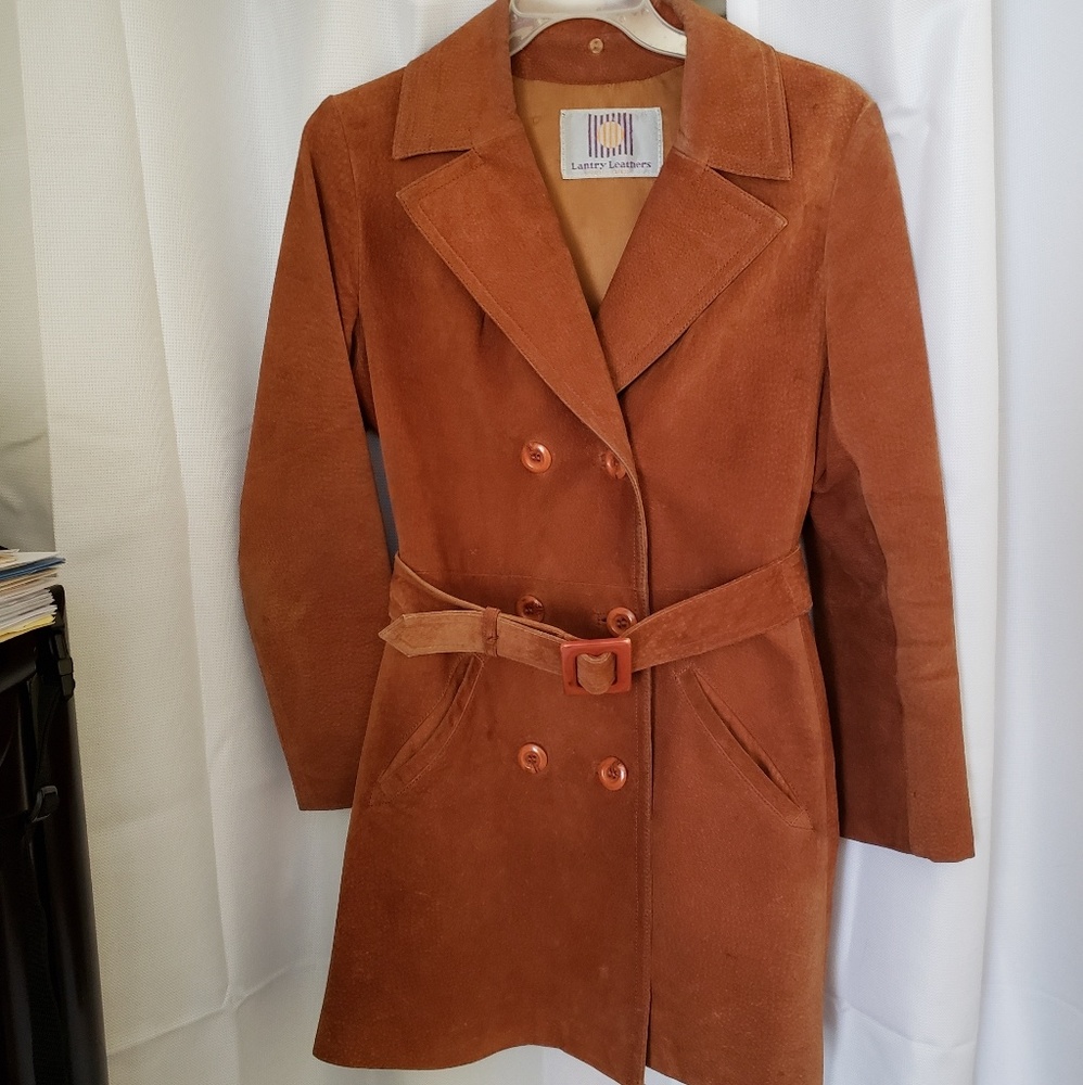 Vintage Cognac Suede Double-Breasted Coat